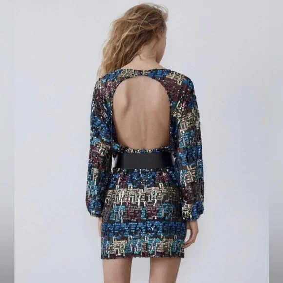 Zara Multicolor Sequence Dress Size Small - Picture 4 of 17